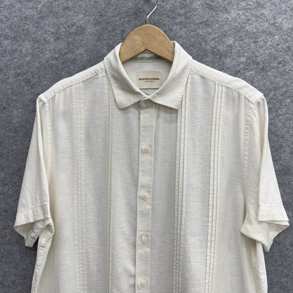 Scotch & Soda Men's Linen Blend Short Sleeve Woven Shirt Medium White, NEW - Picture 2 of 12